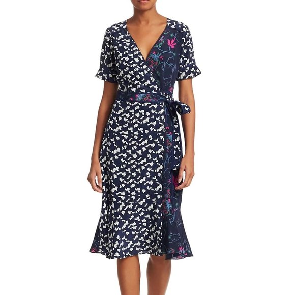 Luisa Mixed Print Silk Wrap Dress from Tanya Taylor